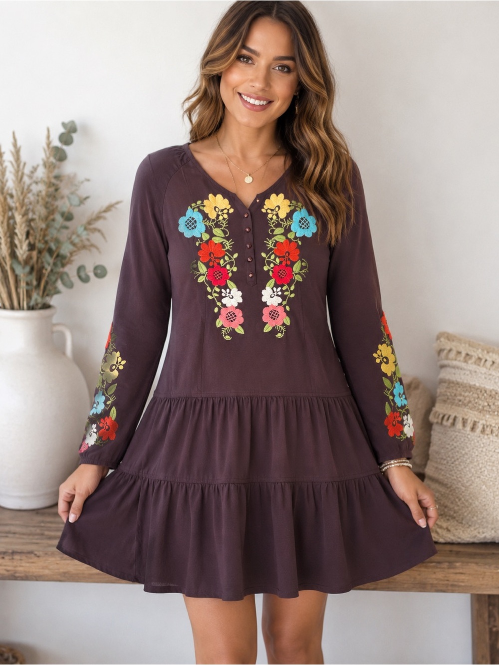 Ivy Jane embroidered Boho tiered dress small boutique